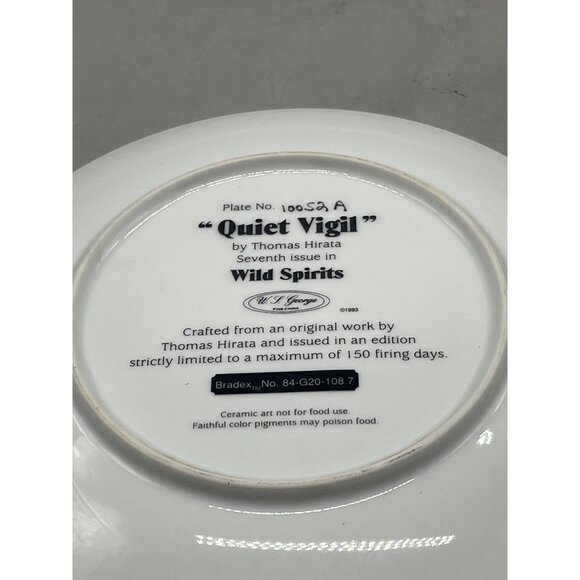 bradex collector plate quiet vigil 1993 by Hirata 10052A wild spirits 8" READ - Picture 4 of 4